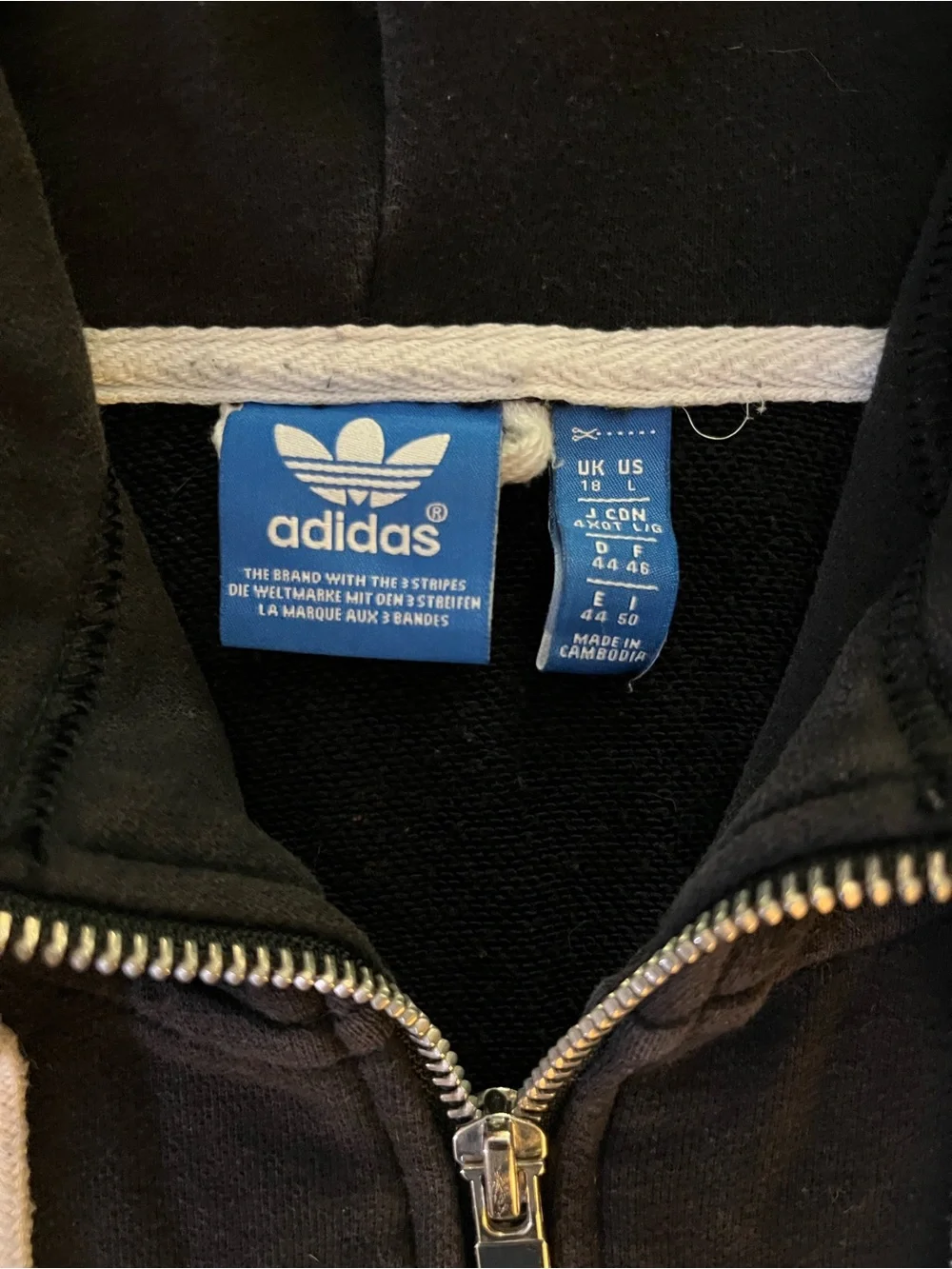 Adidas Originals 1972 Full Zip Hoodie Mens Large Black Graphic Trefoil Sweatshir